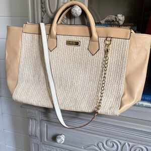 London Fog Cream and Tan Women's Tote Bag, excellent condition